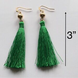 Emerald Green Tassel Earrings 3” Long